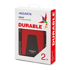 Внешний жесткий диск Portable HDD 2TB ADATA HD650 (Red), Silicone, USB 3.2 Gen1, 121x81x21mm, 201g