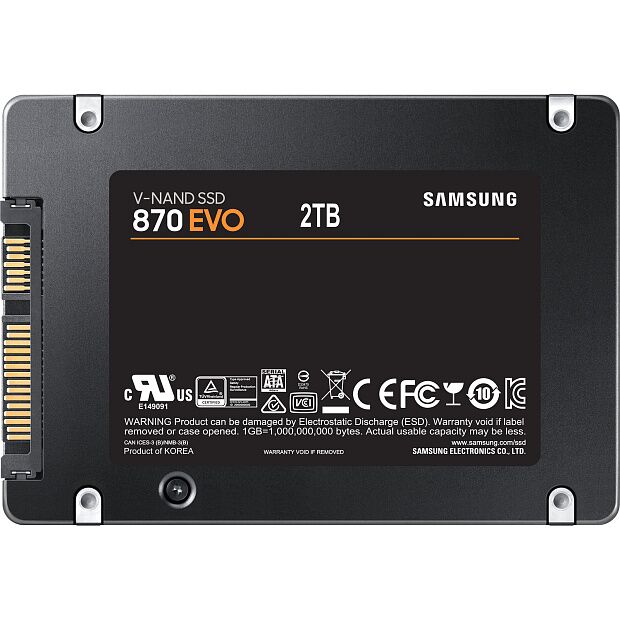 Твердотельный накопитель Samsung SSD 870 EVO, 2000GB, 2.5 7mm, SATA3, 3-bit MLC, R/W 560/530MB/s, IOPs 98 000/88 000, DRAM buffer 2048MB, TBW 1200, - 6